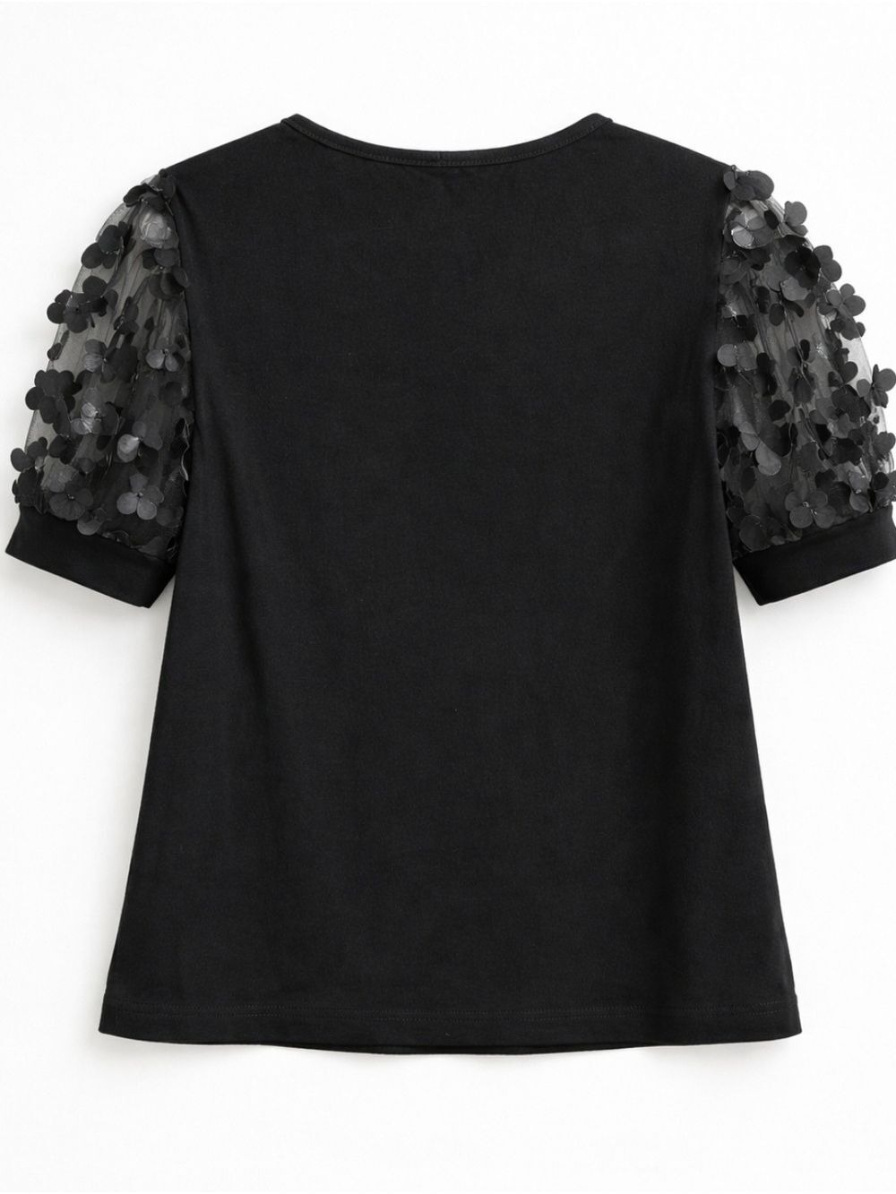 Black Floral Appliqué Sheer Statement Sleeve Top Size Medium Edgy Glam - Picture 3 of 6